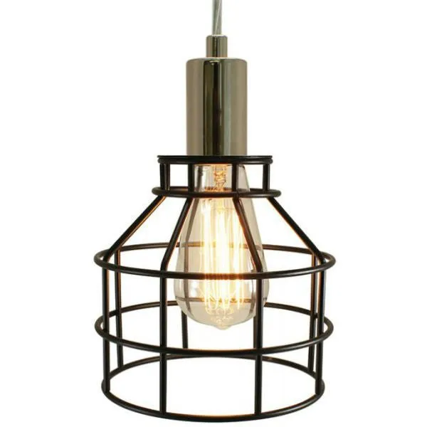 Nickel Plug-In Cage Pendant Lamp - 15 ft. Clear Cord and On/Off Switch