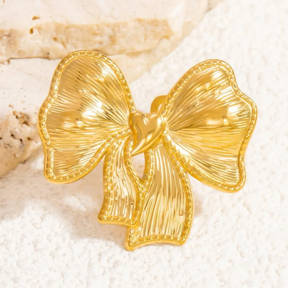 NIQIPOK Gold Bow Rings for Women Dainty Ribbon Bowknot Rings Adjustable Open Bow Rings Faith Statement Jewelry