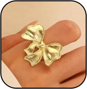 NIQIPOK Gold Bow Rings for Women Dainty Ribbon Bowknot Rings Adjustable Open Bow Rings Faith Statement Jewelry