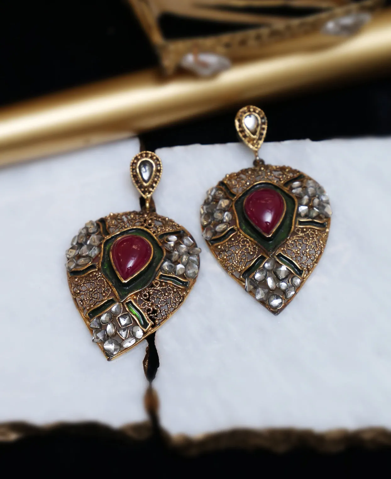 Pan Shaped Kundan & Ruby Ers.