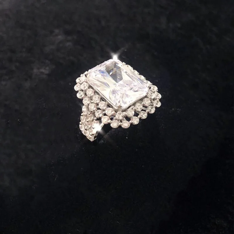 Princess Cut Double Halo Triple Row Stone Engagement Ring