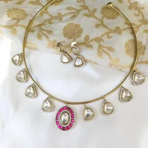 Ruby Kundan Gold Hasli Necklace Set