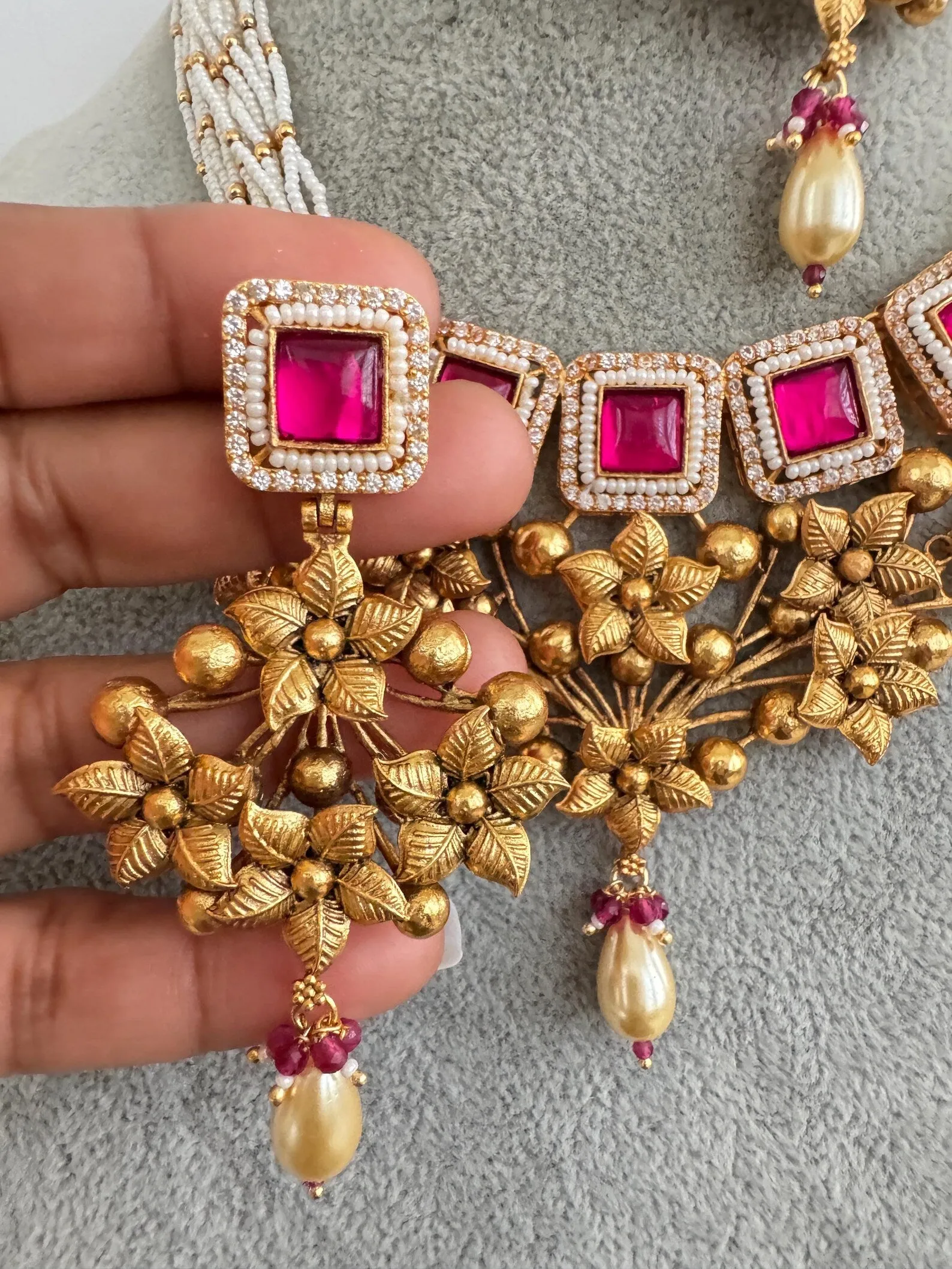 Ruby Meenakari Gold Kundan Choker Necklace with Earring Set
