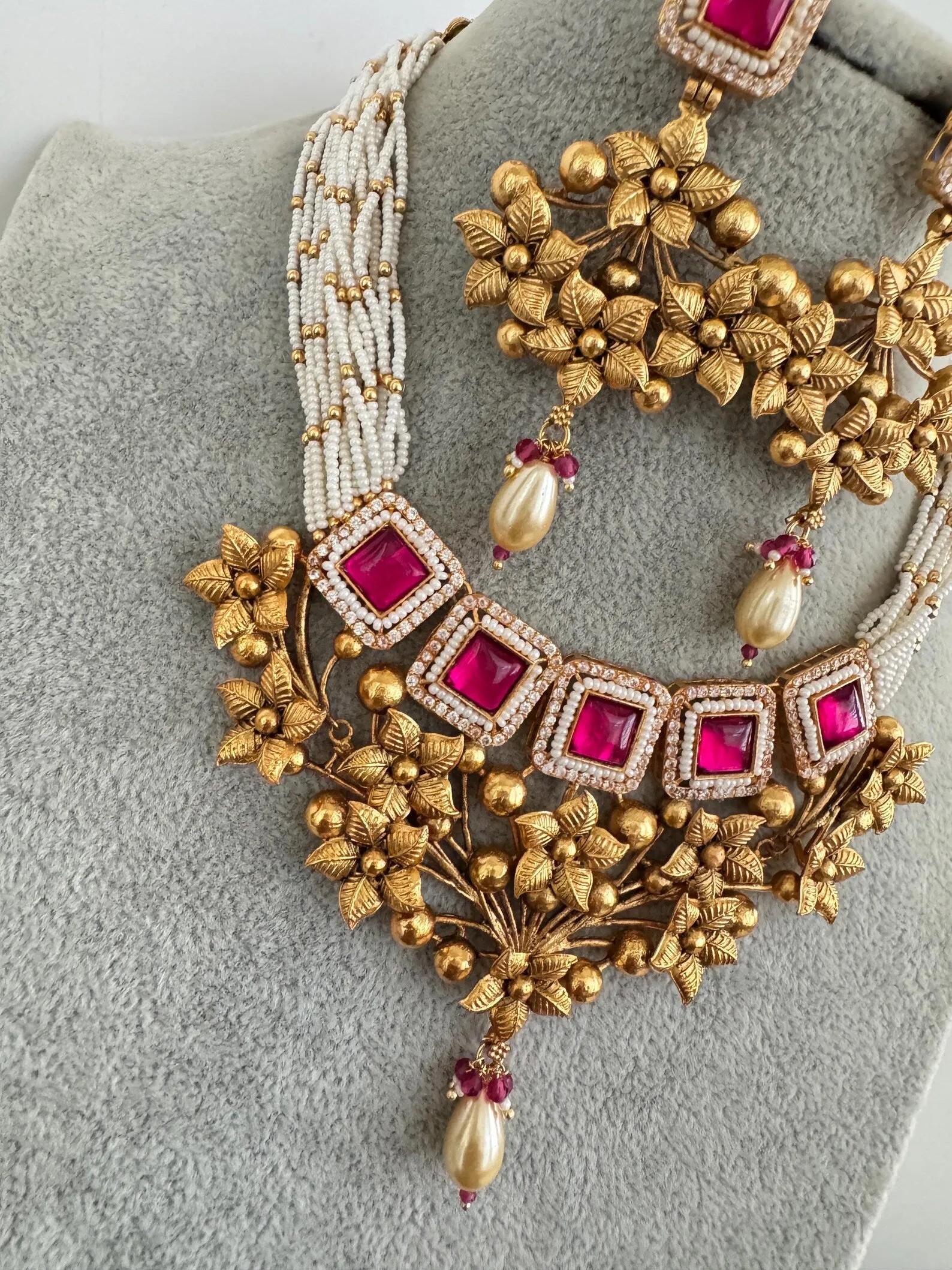 Ruby Meenakari Gold Kundan Choker Necklace with Earring Set