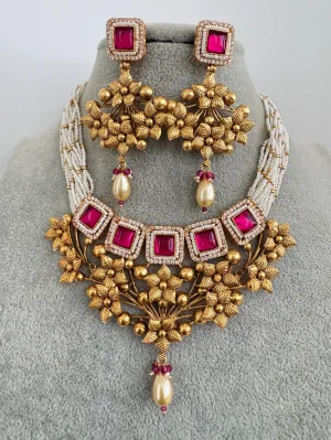 Ruby Meenakari Gold Kundan Choker Necklace with Earring Set