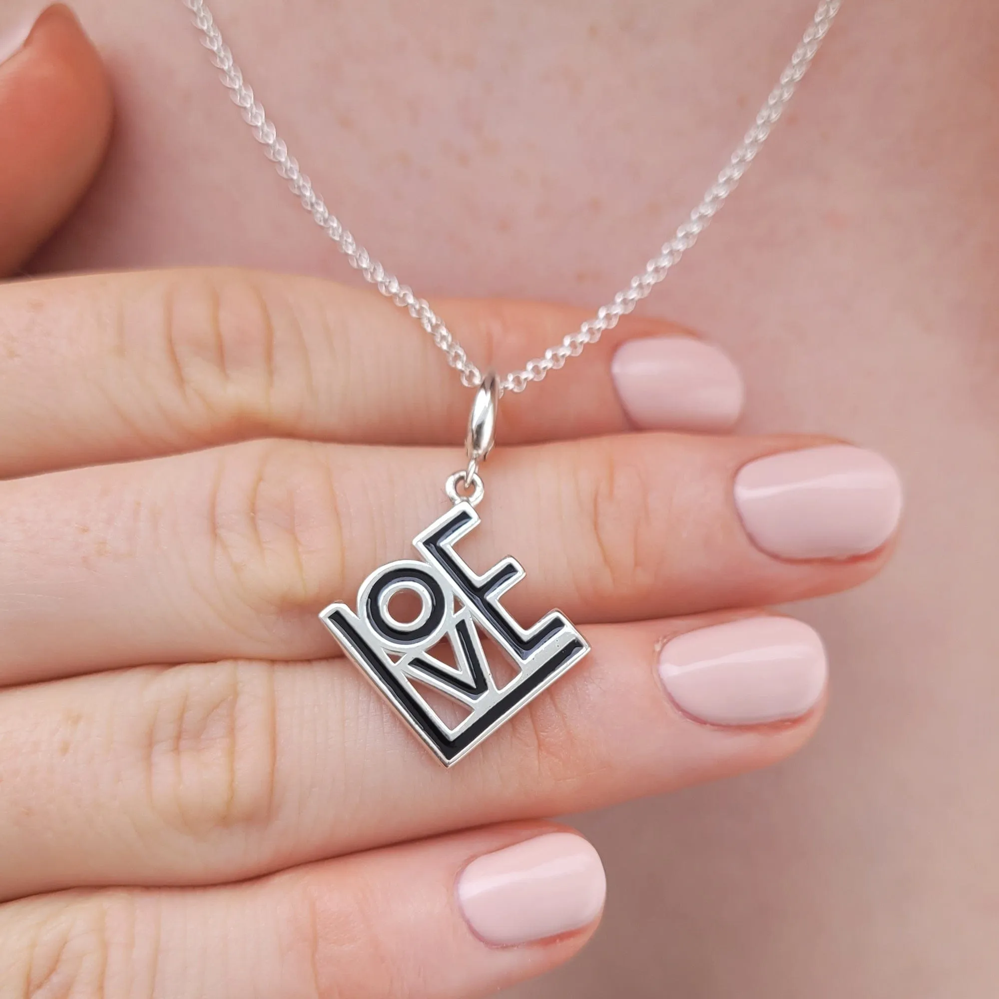 Silver LOVE Necklace (Black)