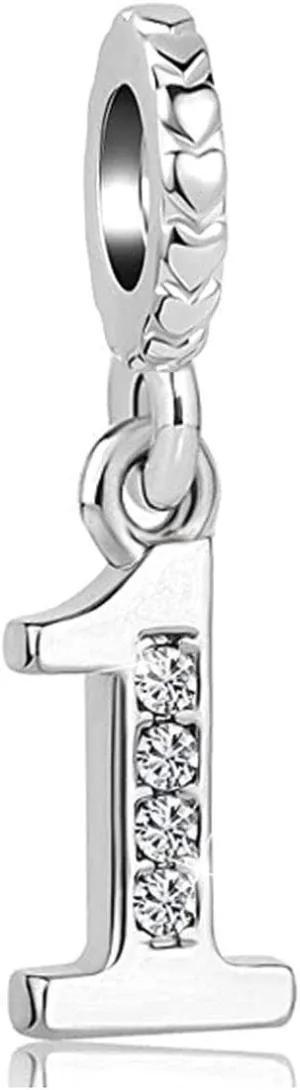 Sparkling Number Charm Compatible with Pandora Charms Bracelets for Women (0-9)