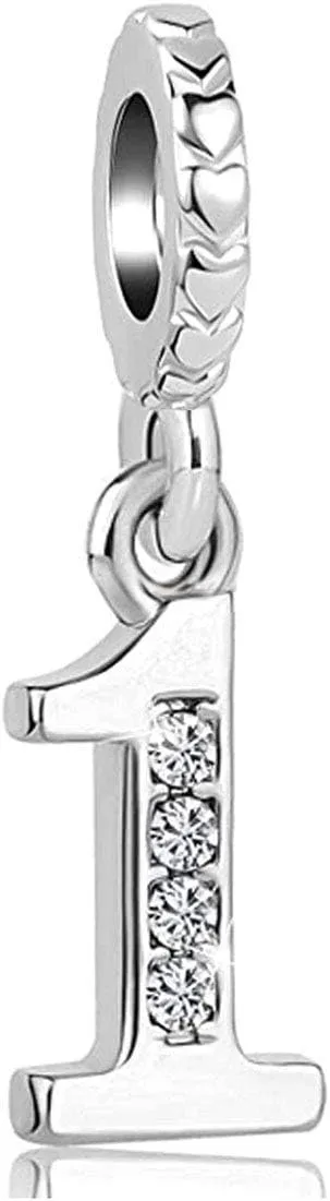 Sparkling Number Charm Compatible with Pandora Charms Bracelets for Women (0-9)