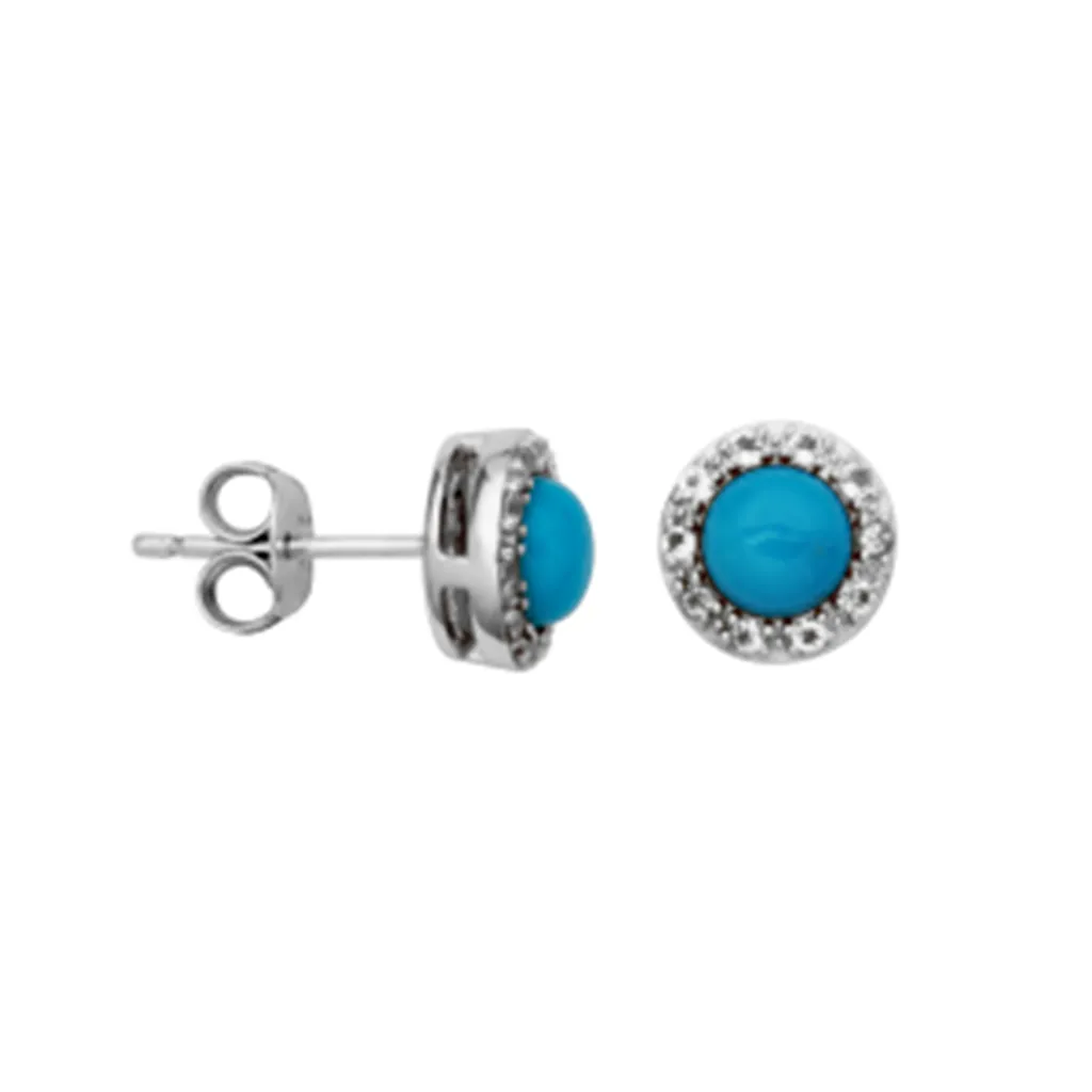 Sterling Silver Sleeping Beauty Turquoise & White Topaz Halo Stud Earrings by Samuel B.