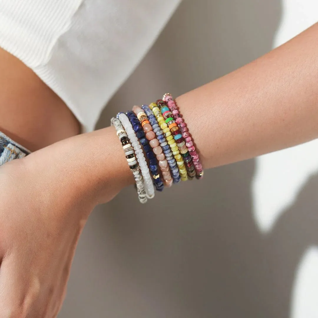 TAI Semi-Precious Stretch Bracelet with Colored and CZ Rondelles -Multi Mix