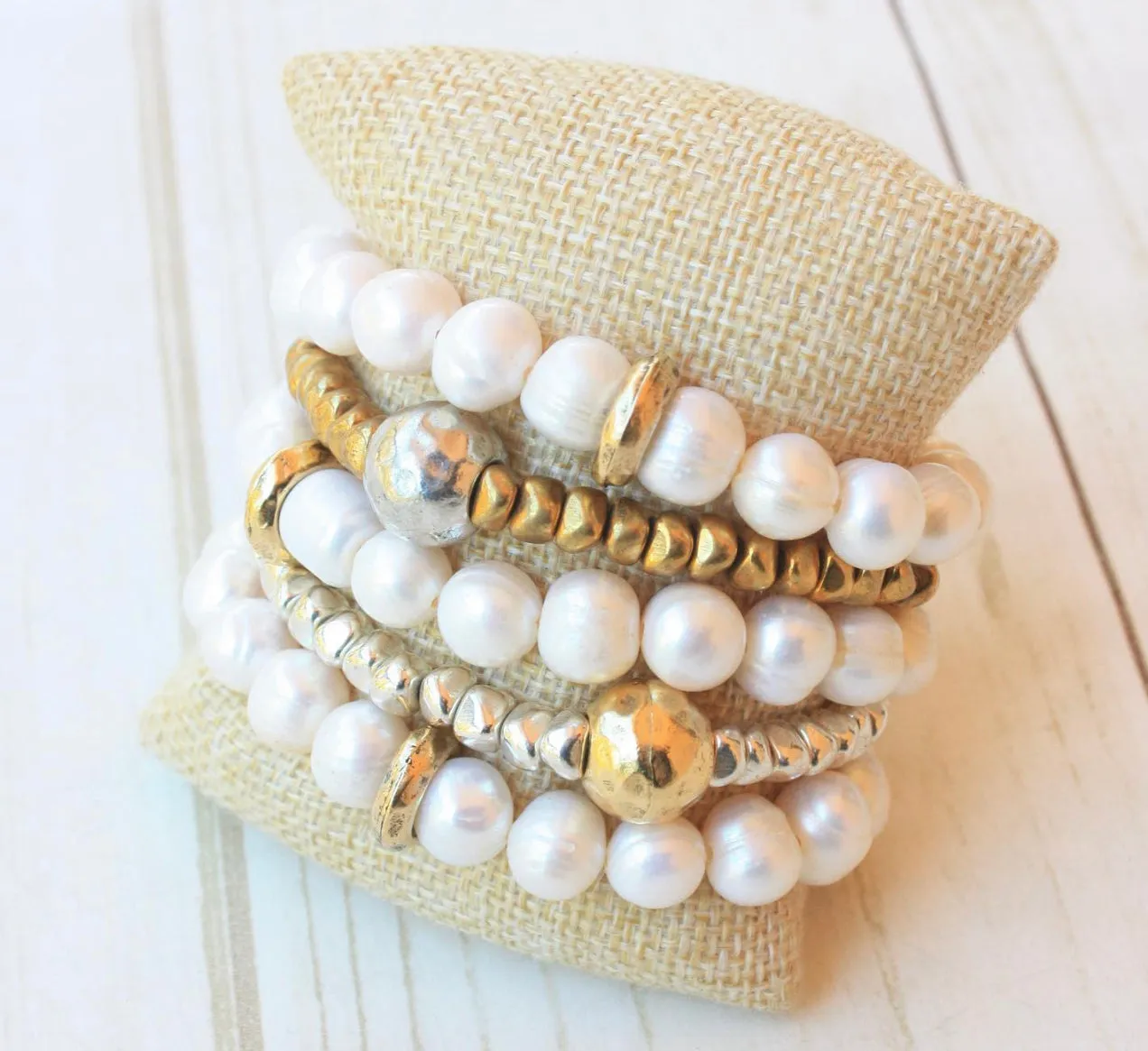 Two-Tone Mixed Metal Brass Nugget Bracelet