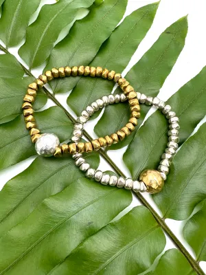 Two-Tone Mixed Metal Brass Nugget Bracelet