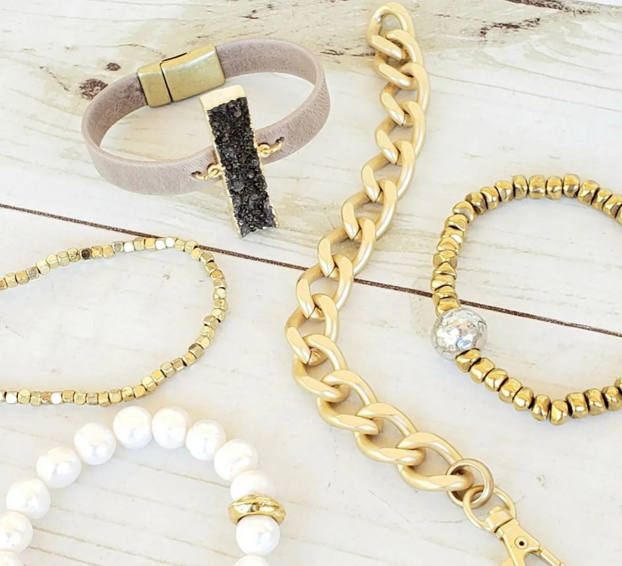 Two-Tone Mixed Metal Brass Nugget Bracelet