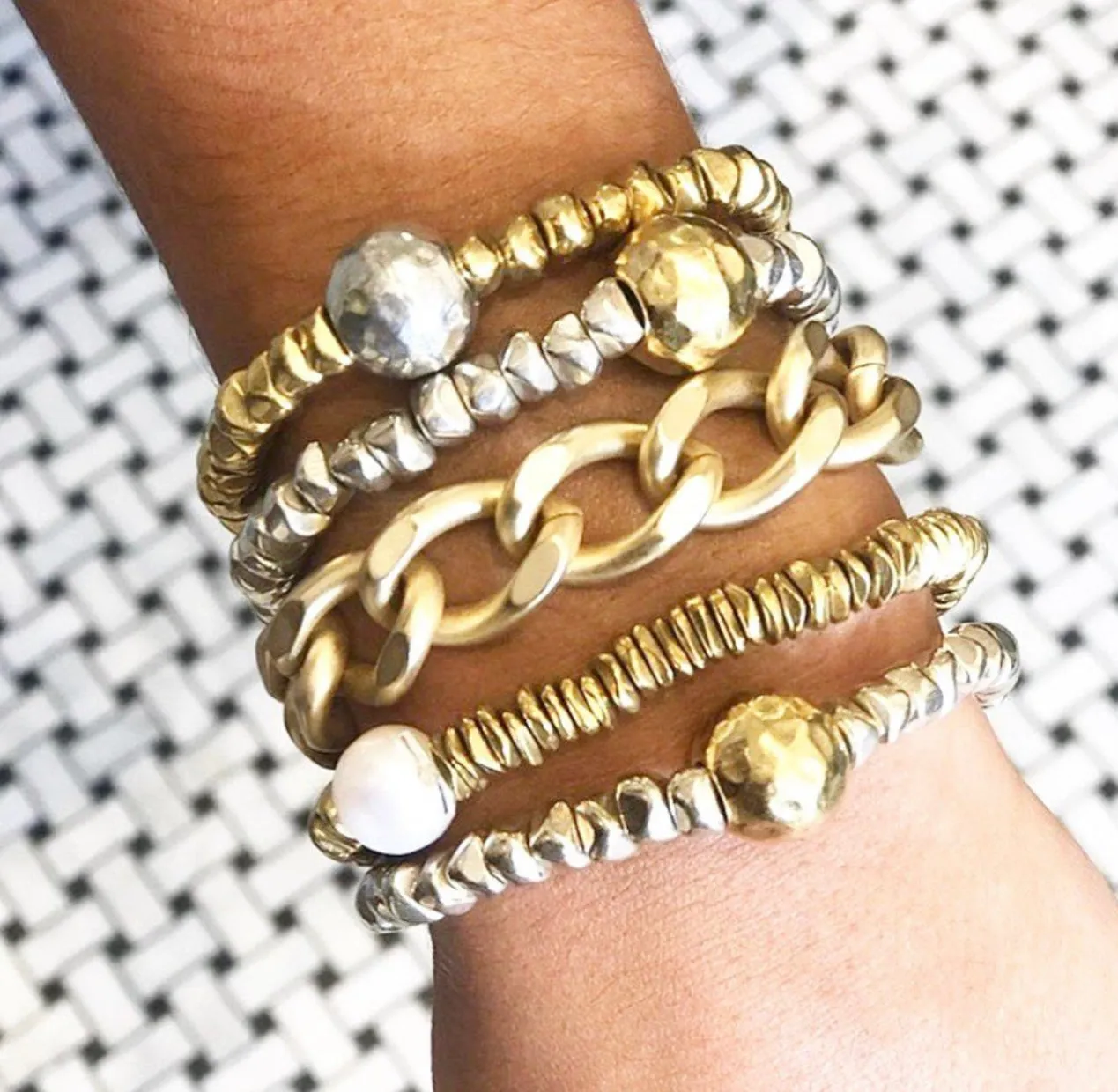 Two-Tone Mixed Metal Brass Nugget Bracelet