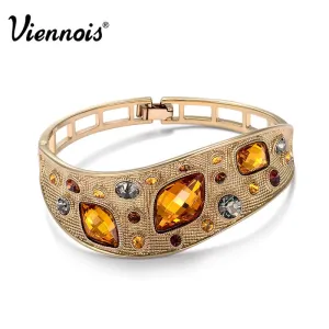 Vintage Bangles For Woman Fashion Jewelry Coffee Gold Color Alloy with Top Austrian Rhinestone Orange Crystal